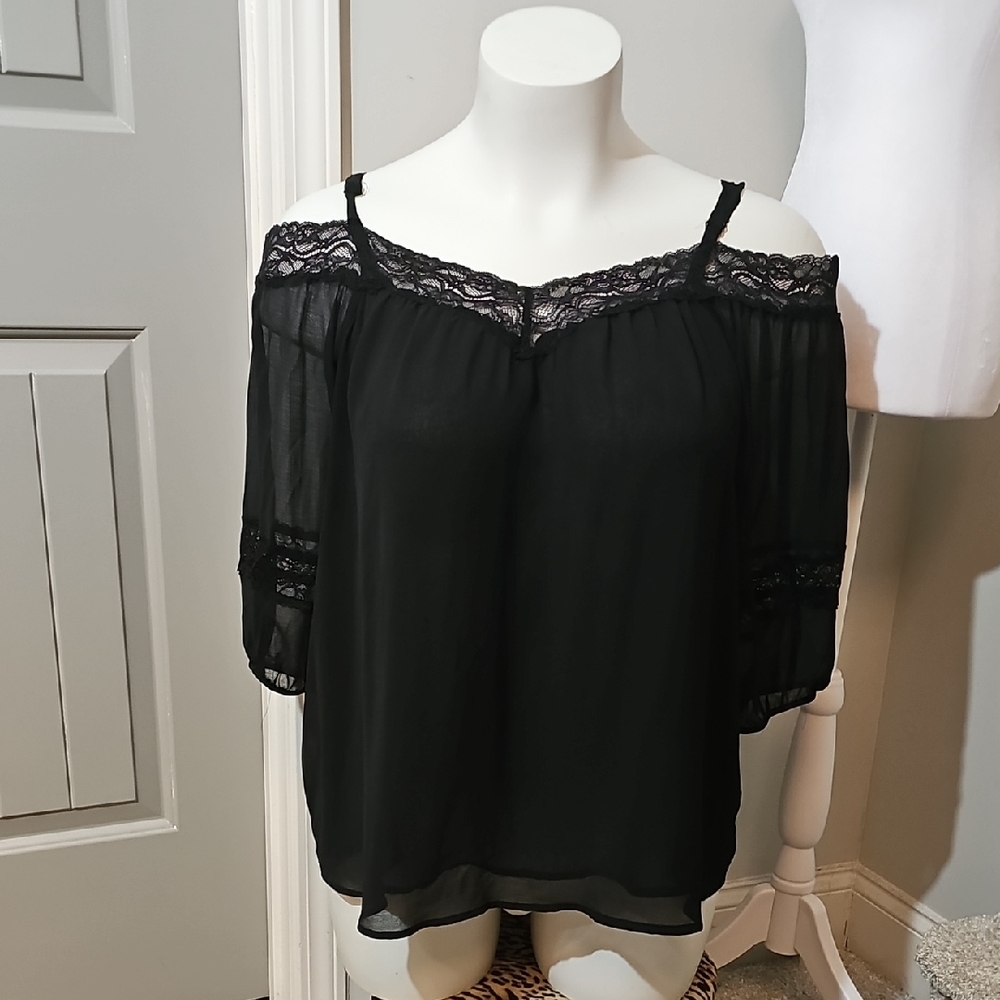 Torrid Black Sheer Lace Blouse